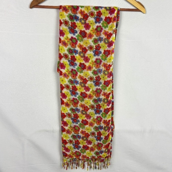 Nine West Daisy 100% Rayon Scarf Wrap Fringed 70" X 19" Spring Summer Boho Gauze - Picture 1 of 7